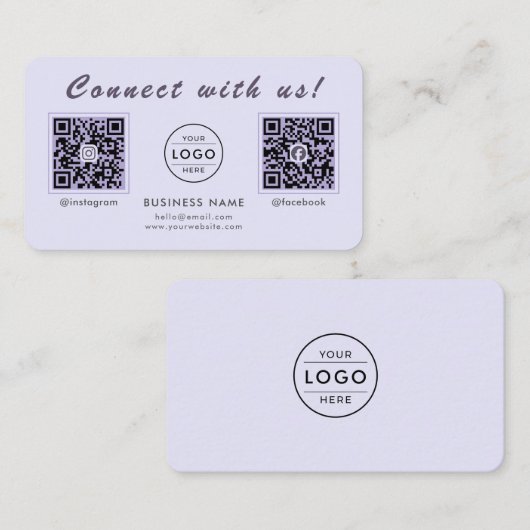 Carte De Visite Chic Code QR Double Lavande Multi Social (Devant / Derrière)