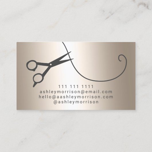 Carte De Visite Chic coiffeur chic ciseaux métalliques or (Dos)