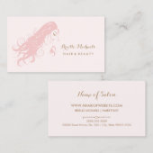 Carte De Visite Chic Coiffeuse Rose Femme Avec Longs Cheveux (Devant / Derrière)