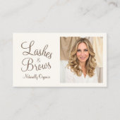 Carte De Visite Chic Cream Mocha Script Photo Lashes and Brows (Devant)