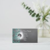 Carte De Visite CHIC DAMASK GEM MONOGRAM blanc bleu (Debout devant)