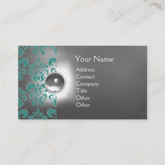 Carte De Visite CHIC DAMASK GEM MONOGRAM blanc bleu (Devant)