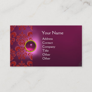 Carte De Visite CHIC DAMASK GEM MONOGRAM rose rouge