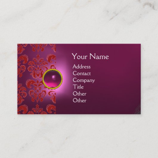 Carte De Visite CHIC DAMASK GEM MONOGRAM rose rouge (Devant)