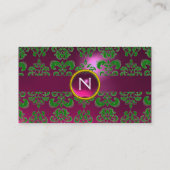 Carte De Visite CHIC DAMASK GEM MONOGRAM rose vert (Dos)