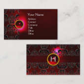 Carte De Visite CHIC DAMASK GEM MONOGRAM rouge bordeaux (Devant / Derrière)