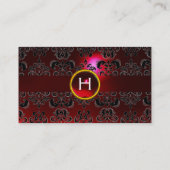 Carte De Visite CHIC DAMASK GEM MONOGRAM rouge bordeaux (Dos)