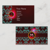 Carte De Visite CHIC DAMASK GEM MONOGRAM rouge bordeaux bleu (Devant / Derrière)