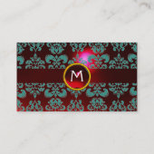Carte De Visite CHIC DAMASK GEM MONOGRAM rouge bordeaux bleu (Dos)