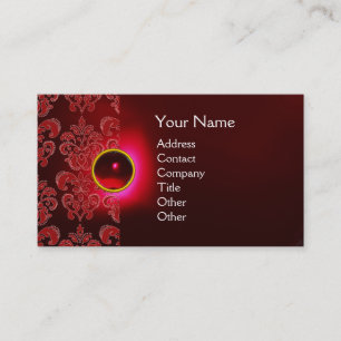 Carte De Visite CHIC DAMASK GEM MONOGRAM rouge bordeaux vert