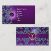 Carte De Visite CHIC DAMASK GEM MONOGRAM violet bleu (Devant / Derrière)