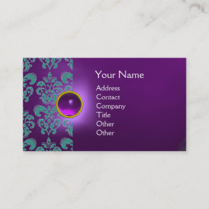 Carte De Visite CHIC DAMASK GEM MONOGRAM violet bleu