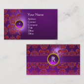Carte De Visite CHIC DAMASK GEM MONOGRAM violet rouge (Devant / Derrière)