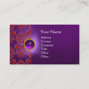 Carte De Visite CHIC DAMASK GEM MONOGRAM violet rouge