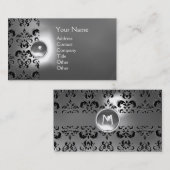 Carte De Visite CHIC DAMASK GEM MONOGRAS blanc (Devant / Derrière)
