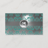 Carte De Visite CHIC DAMASK GEM MONOGRAS blanc bleu (Dos)
