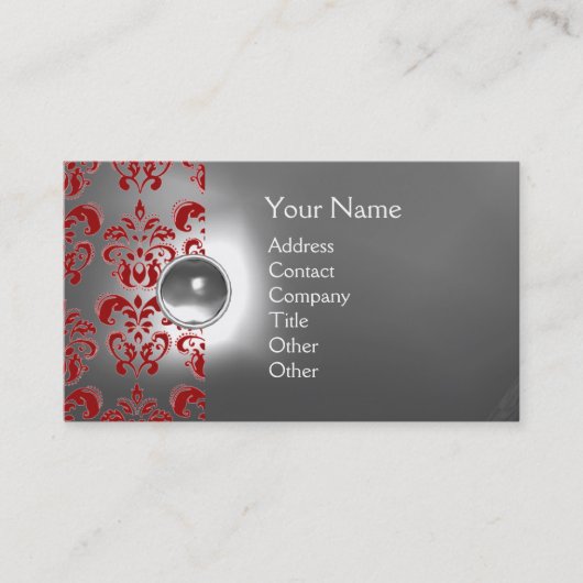 Carte De Visite CHIC DAMASK GEM MONOGRAS blanc rouge (Devant)
