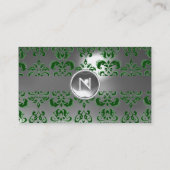 Carte De Visite CHIC DAMASK GEM MONOGRAS blanc vert (Dos)