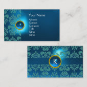 Carte De Visite CHIC DAMASK GEM MONOGRAS bleu (Devant / Derrière)
