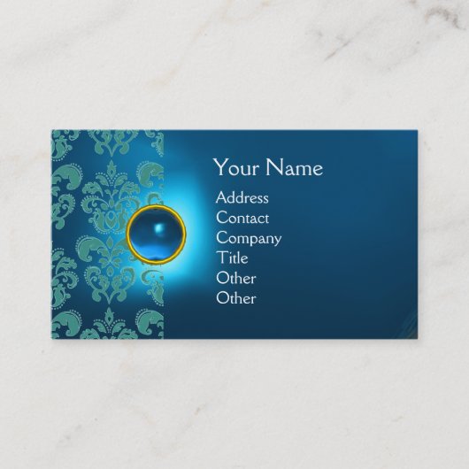 Carte De Visite CHIC DAMASK GEM MONOGRAS bleu (Devant)