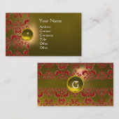 Carte De Visite CHIC DAMASK GEM MONOGRAS jaune rouge (Devant / Derrière)