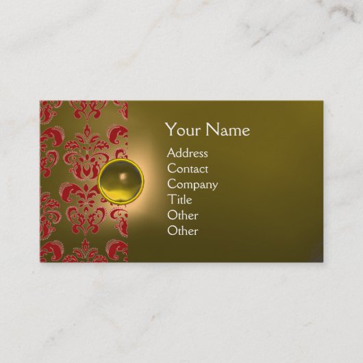 Carte De Visite CHIC DAMASK GEM MONOGRAS jaune rouge (Devant)
