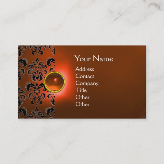 Carte De Visite CHIC DAMASK GEM MONOGRAS orange (Devant)