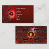 Carte De Visite CHIC DAMASK GEM MONOGRAS rouge (Devant / Derrière)