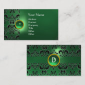 Carte De Visite CHIC DAMASK GEM MONOGRAS vert (Devant / Derrière)
