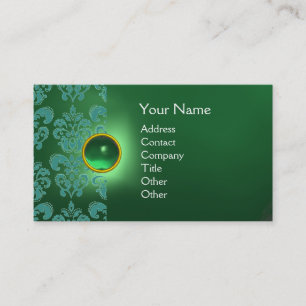 Carte De Visite CHIC DAMASK GEM MONOGRAS vert bleu