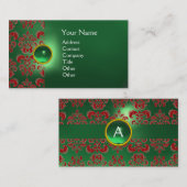 Carte De Visite CHIC DAMASK GEM MONOGRAS vert rouge (Devant / Derrière)