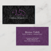 Carte de visite chic de damassé de monogramme (Devant / Derrière)