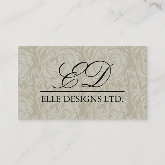 Carte de visite chic de damassé de monogramme (Devant)