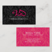 Carte de visite chic de damassé de monogramme (Devant / Derrière)