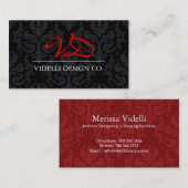 Carte de visite chic de damassé de monogramme (Devant / Derrière)