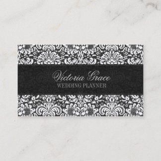 Carte de visite chic de damassé grise noire de