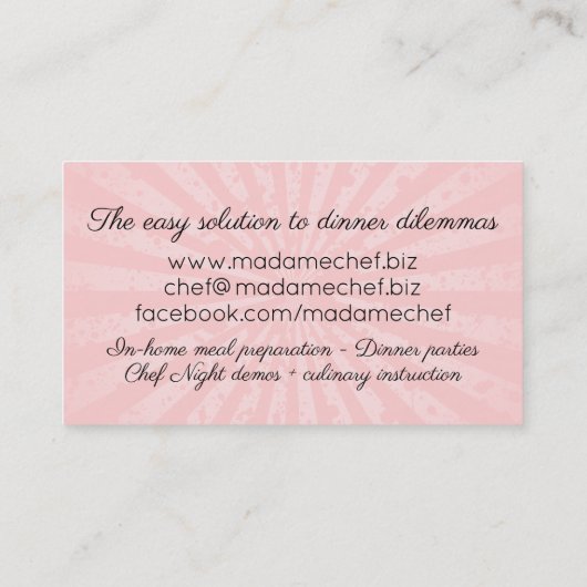 Carte de visite chic de restauration de chef de (Dos)