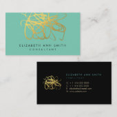 Carte de visite chic d'effet de feuille d'or (Devant / Derrière)