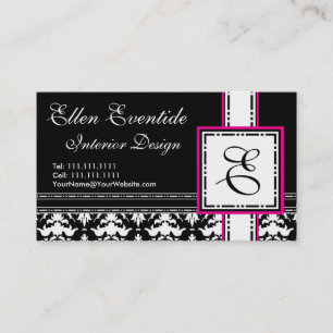Carte De Visite Chic designer Lady Pink et Monogramme noir