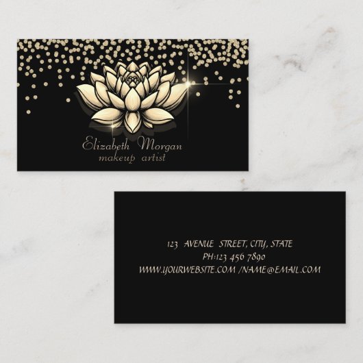 Carte De Visite Chic Diamants Or Lotus Black (Devant / Derrière)