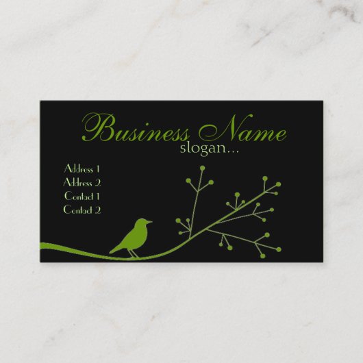 Carte de visite chic d'oiseau de vert de boutique (Devant)