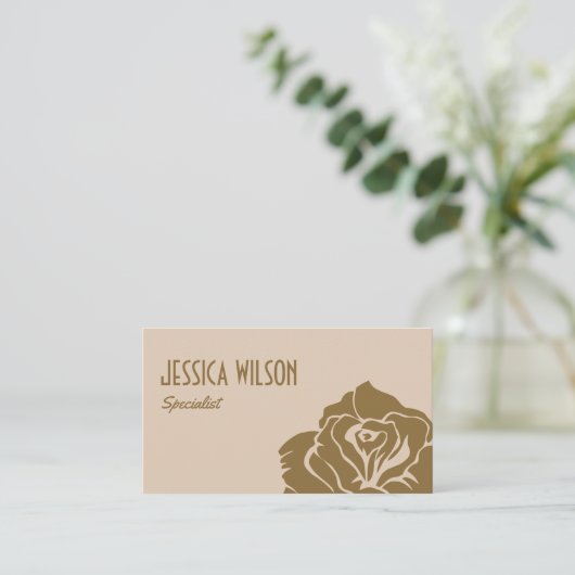 Carte De Visite Chic earthy beige pastel gold flower professional (Debout devant)