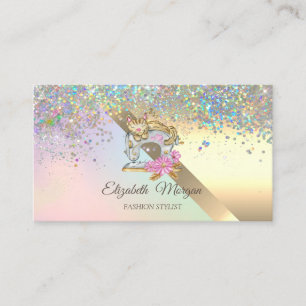 Carte De Visite Chic Élégant Chat de machine à coudre Confetti