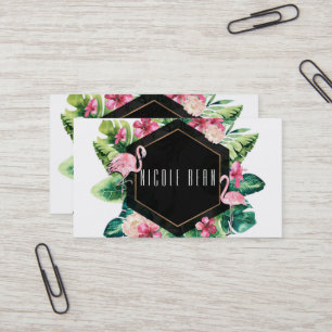 Carte De Visite Chic élégant de feuille de Flamants roses