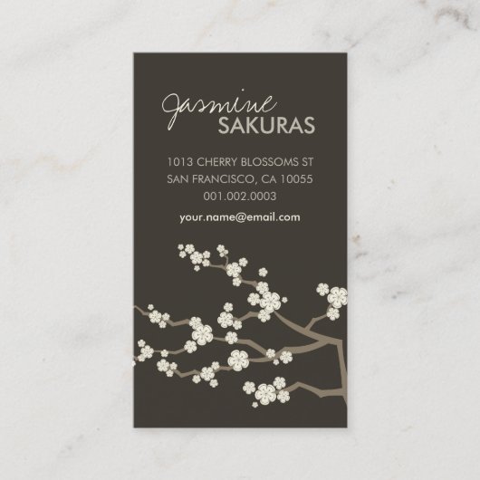 Carte De Visite Chic élégant de fleurs de cerisier orientales (Devant)