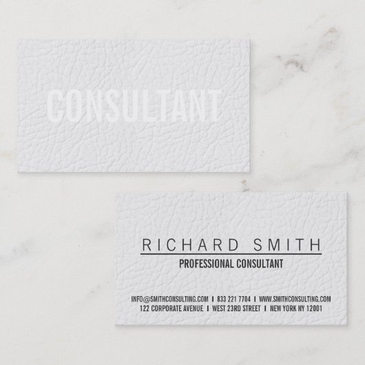 Carte De Visite Chic élégant faux cuir blanc uni professionnel (Devant / Derrière)