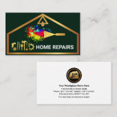 Carte De Visite Chic élégant Gold House Bordure Handyman (Devant / Derrière)