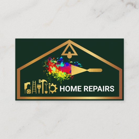 Carte De Visite Chic élégant Gold House Bordure Handyman (Devant)