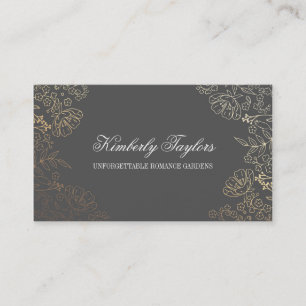 Carte De Visite Chic élégant gris floral vintage d'effet de
