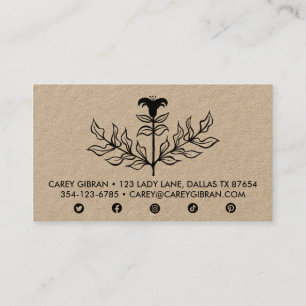 Carte De Visite Chic Elegant Lily Ligne Noire Dessin CUSTOM Kraft